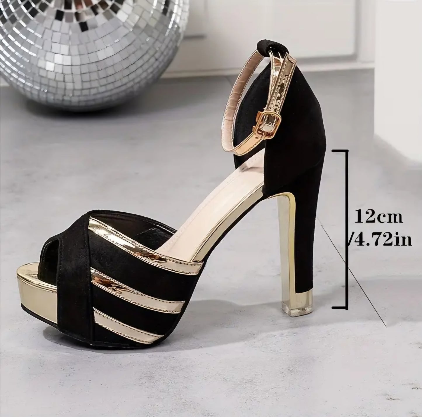 Ankle Suspender High Heel Pumps W/Golden Accents