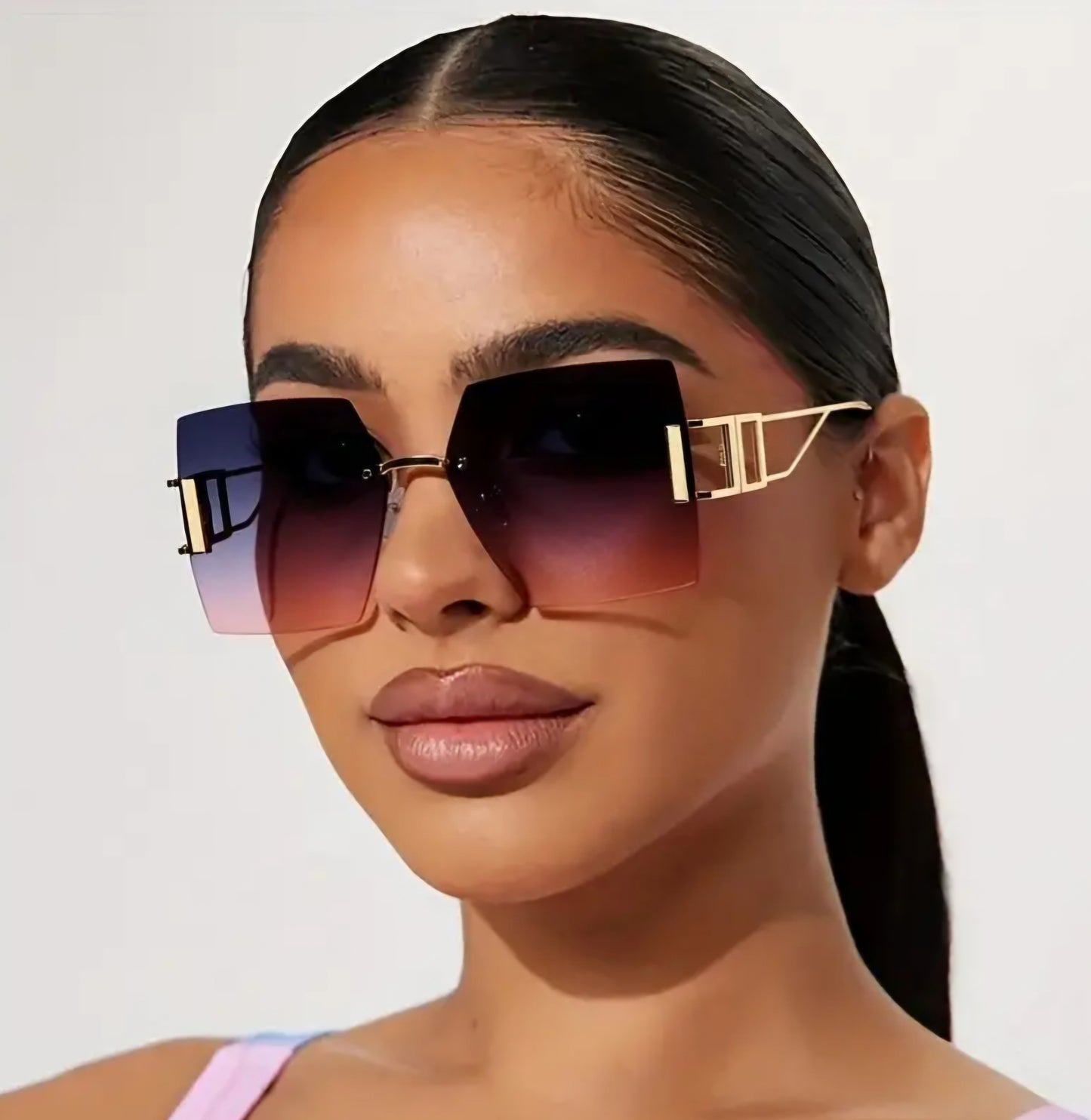 Large Square Frame Metal Rimless Glasses