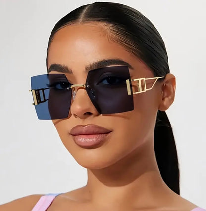 Large Square Frame Metal Rimless Glasses