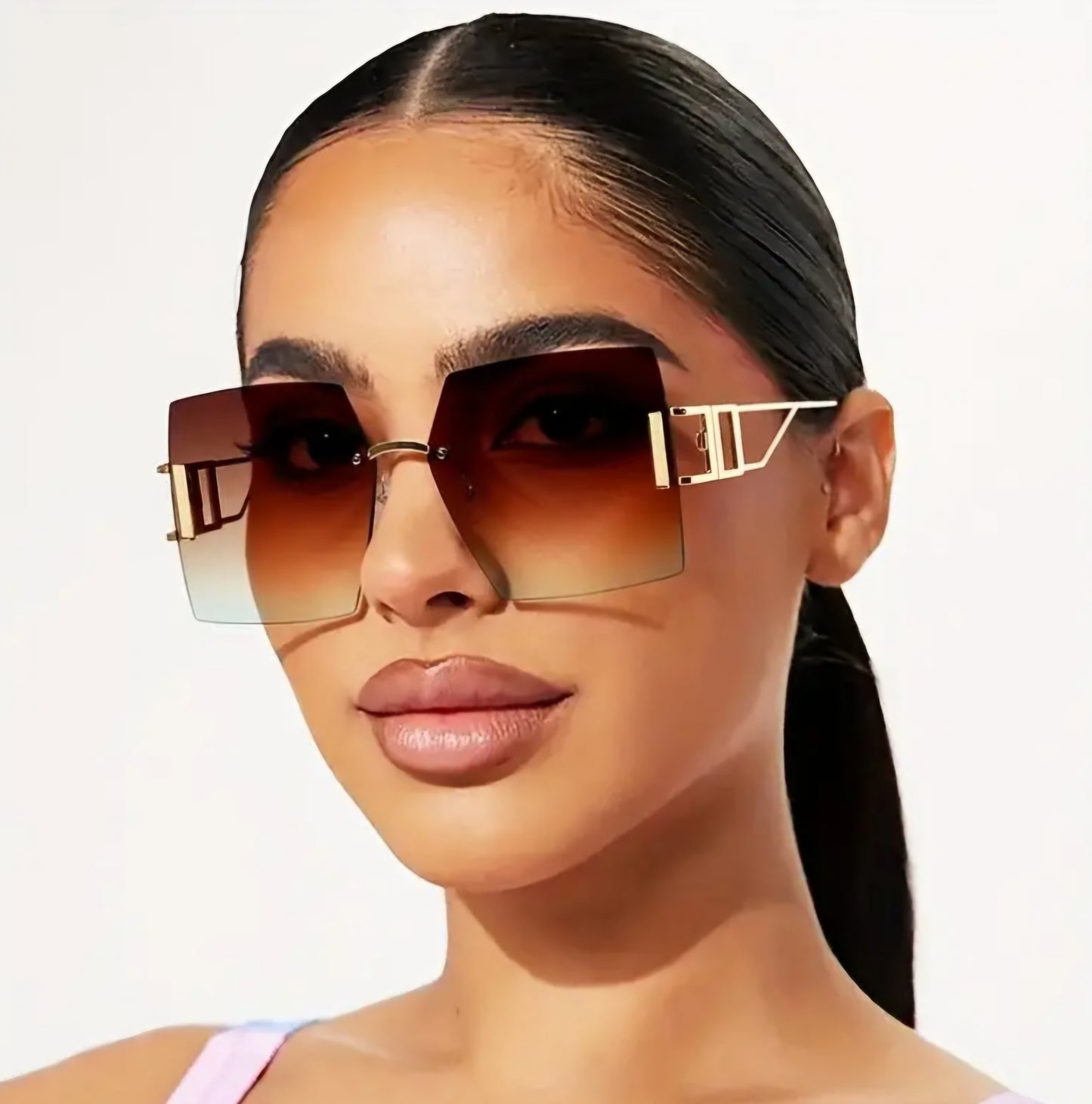 Large Square Frame Metal Rimless Glasses