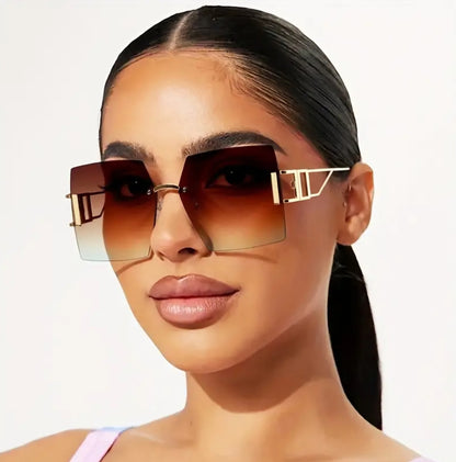 Large Square Frame Metal Rimless Glasses