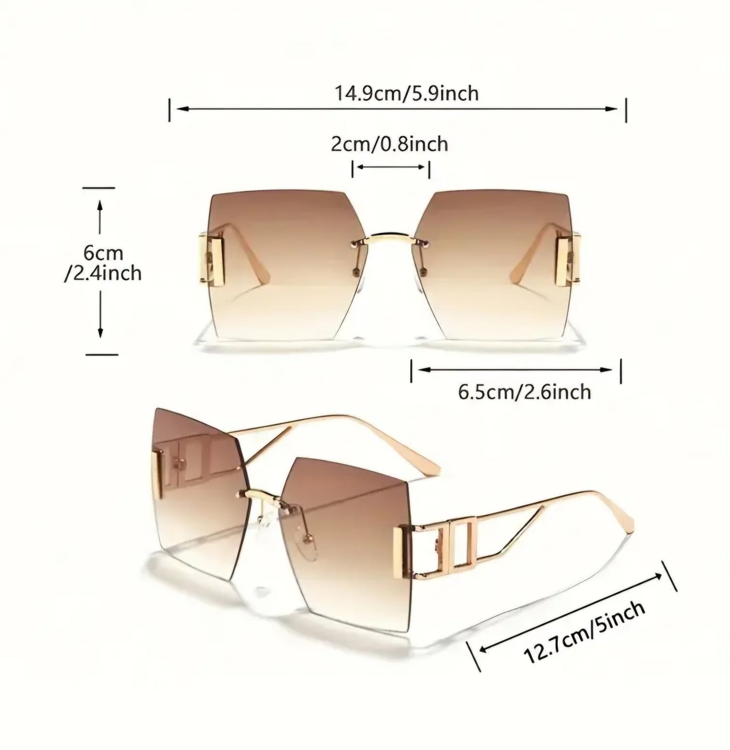 Large Square Frame Metal Rimless Glasses