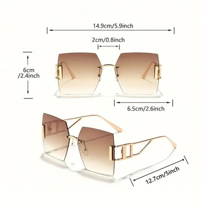 Large Square Frame Metal Rimless Glasses