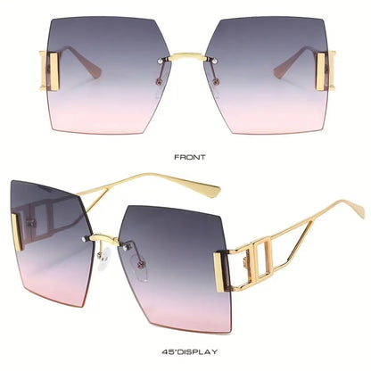 Large Square Frame Metal Rimless Glasses