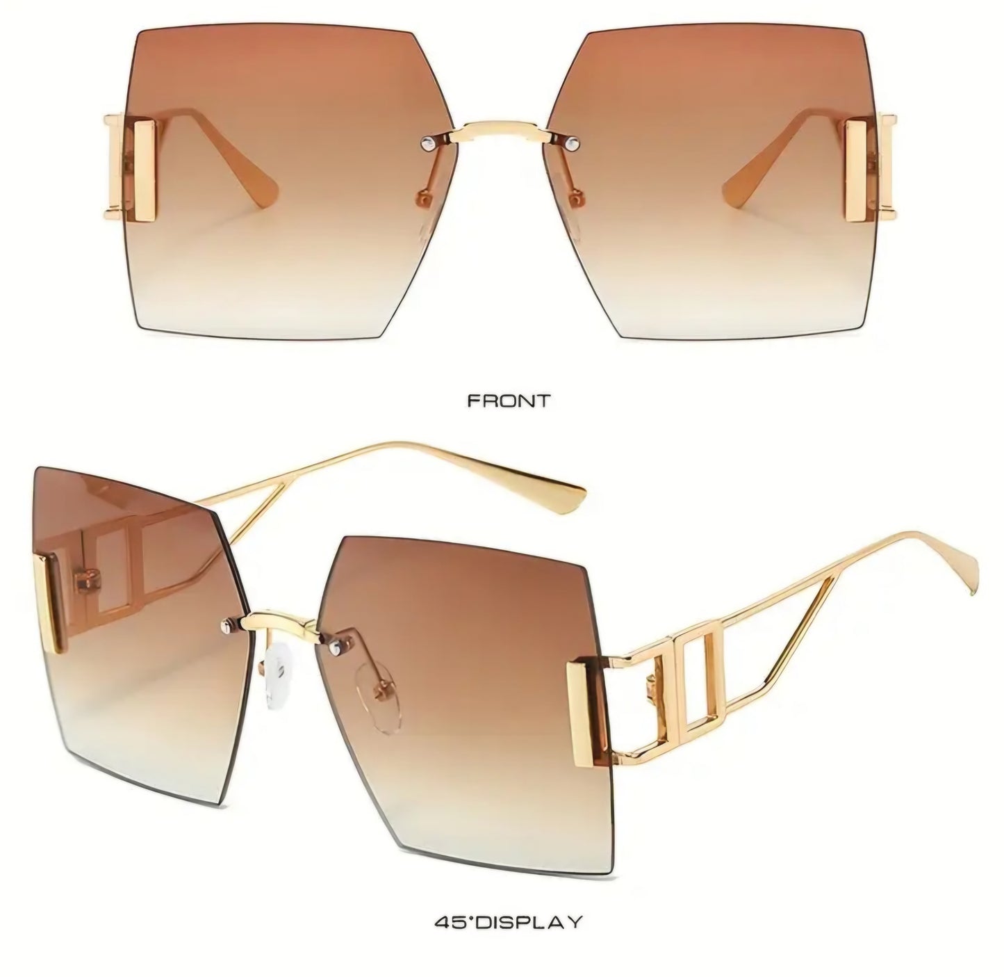 Large Square Frame Metal Rimless Glasses