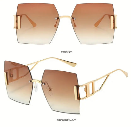 Large Square Frame Metal Rimless Glasses