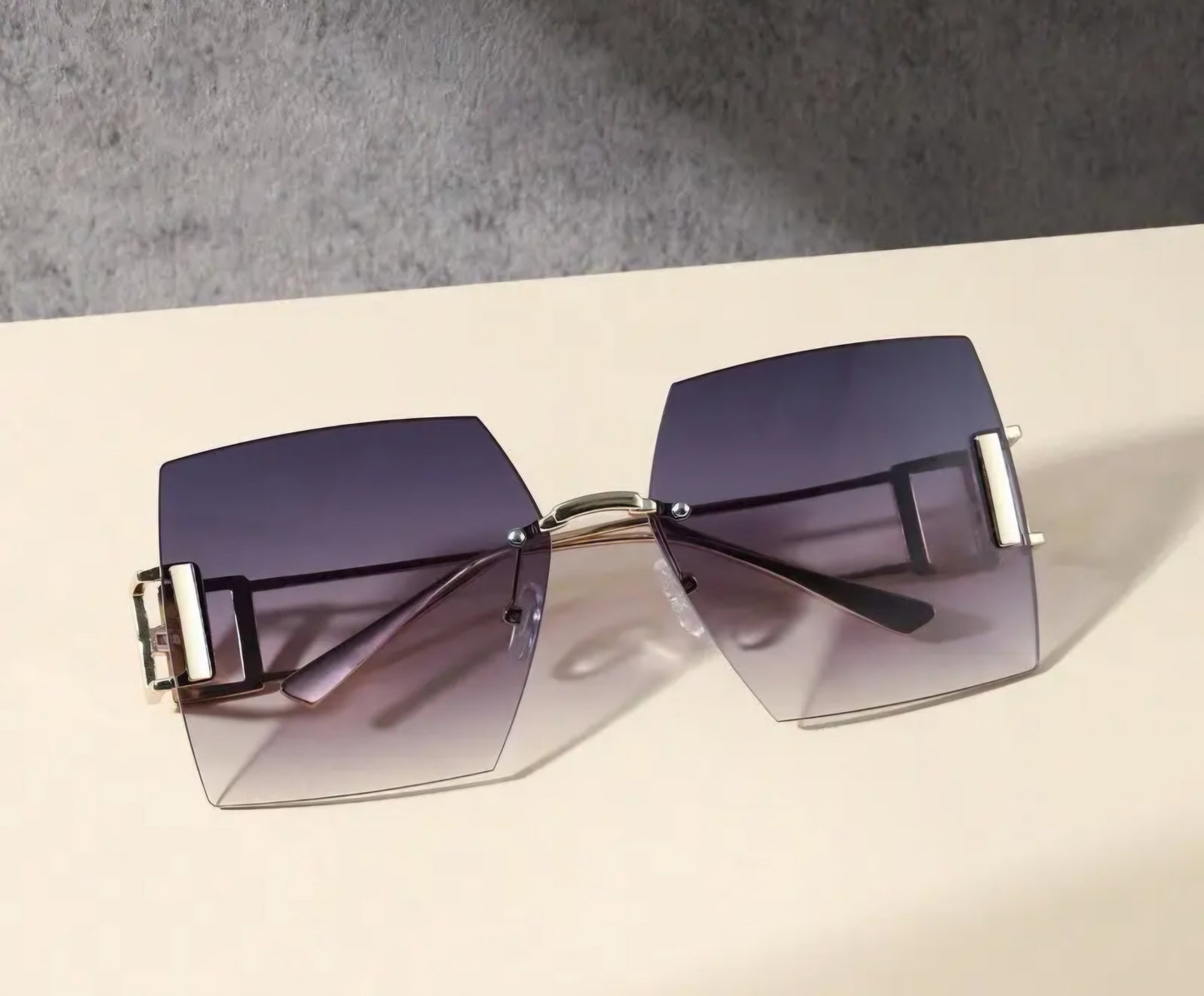 Large Square Frame Metal Rimless Glasses