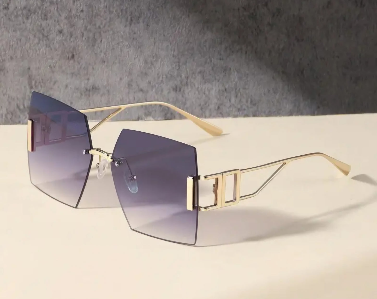 Large Square Frame Metal Rimless Glasses