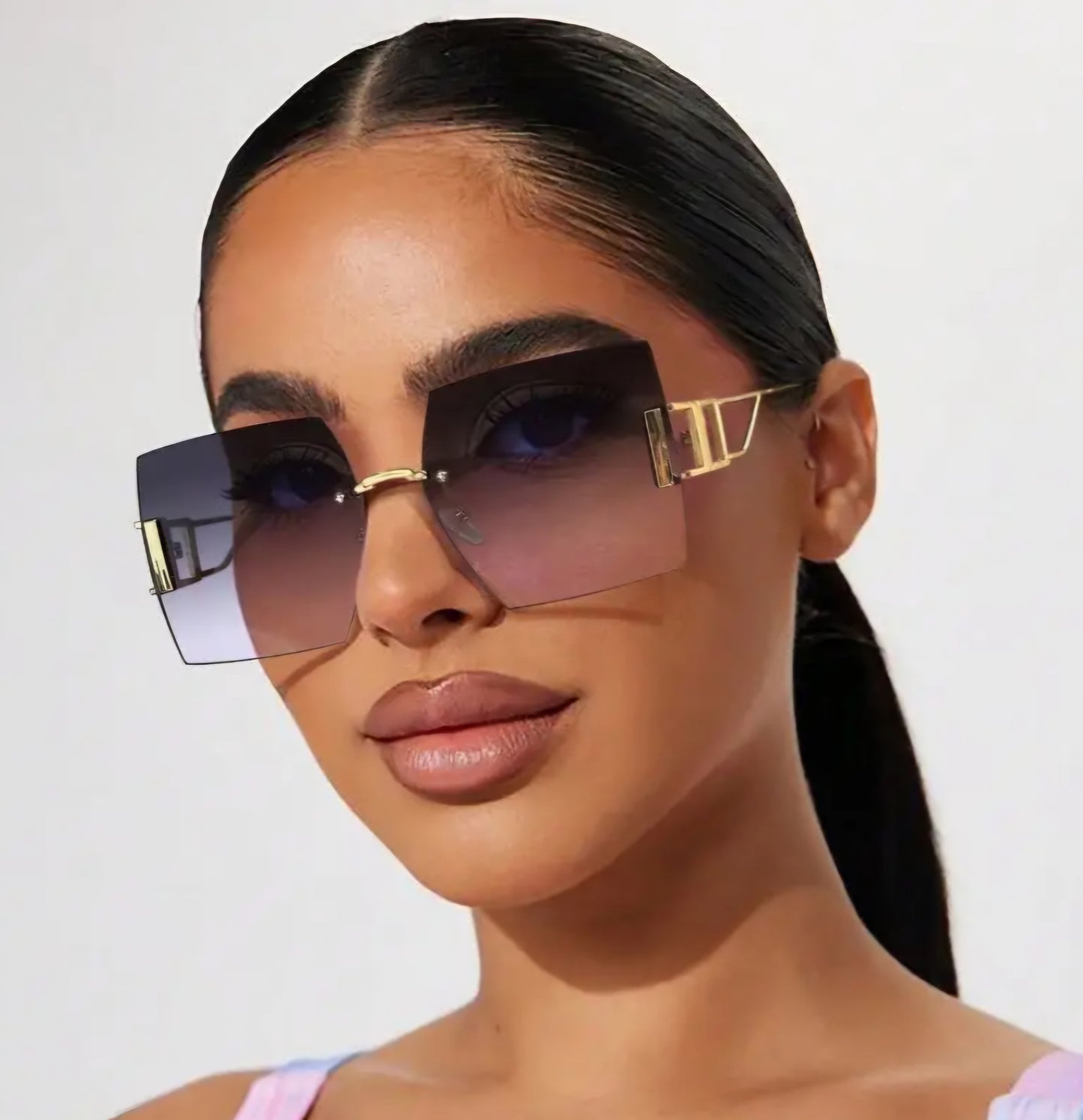 Large Square Frame Metal Rimless Glasses