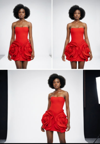 Flower-Strapless Dress