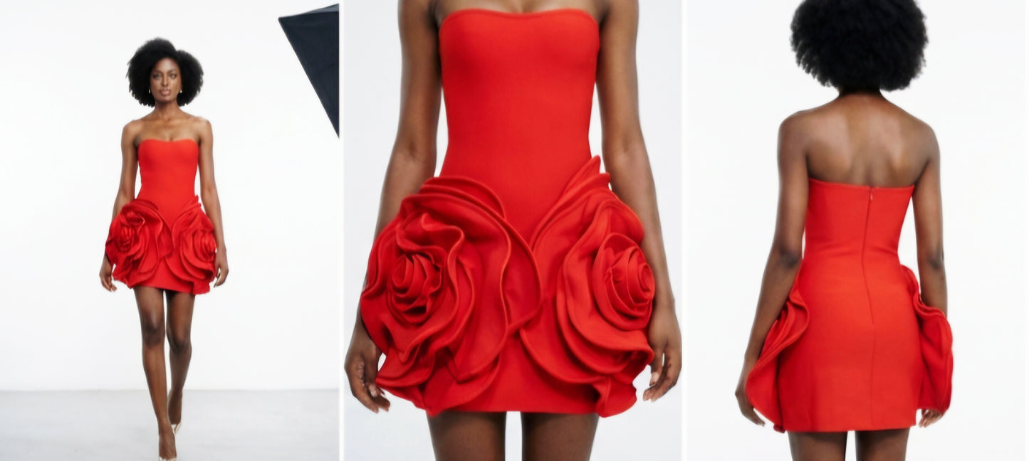 Flower-Strapless Dress