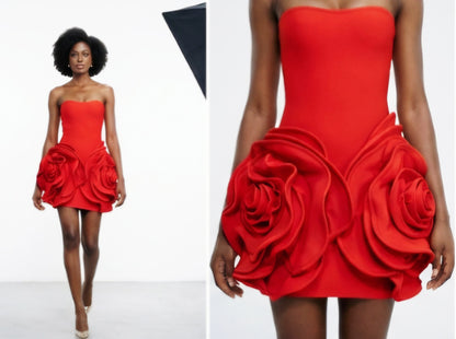 Flower-Strapless Dress