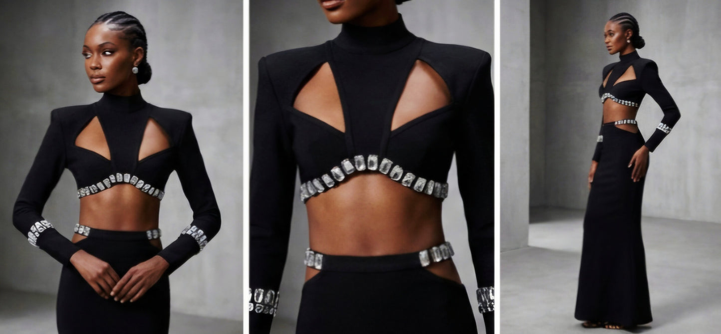 Long-Sleeve
Beaded Two-Piece Set