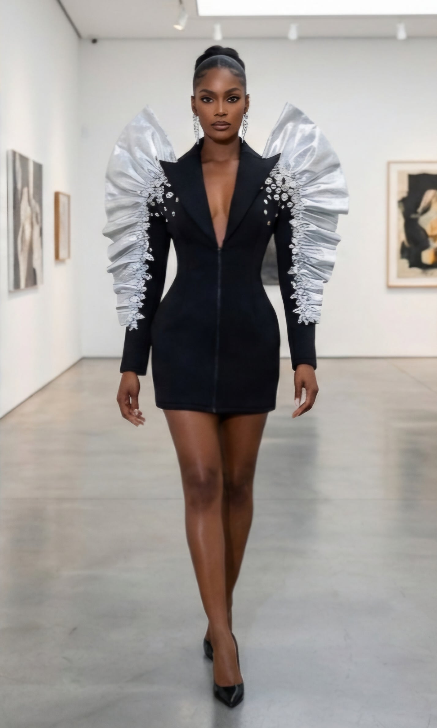 Deep V-Neck Blazer Dress