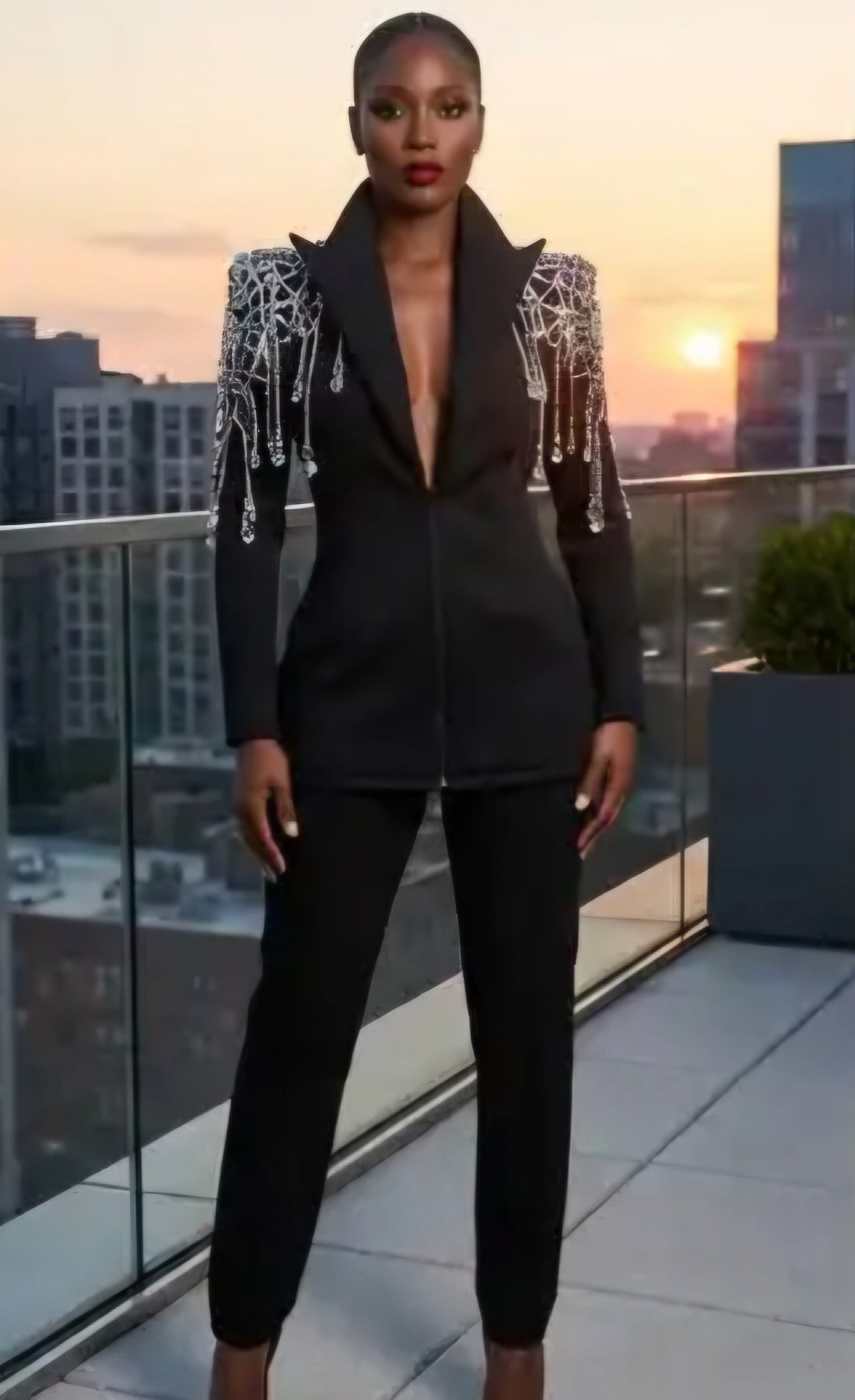 Deep V-Neck Blazer Dress