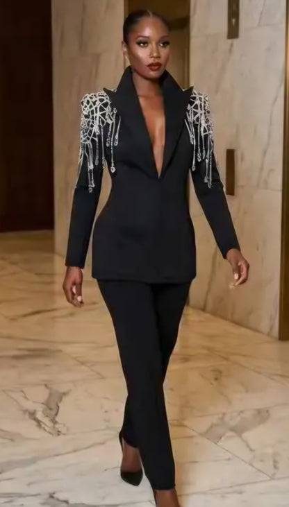 Deep V-Neck Blazer Dress