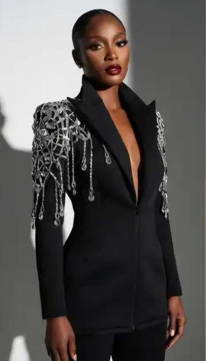 Deep V-Neck Blazer Dress
