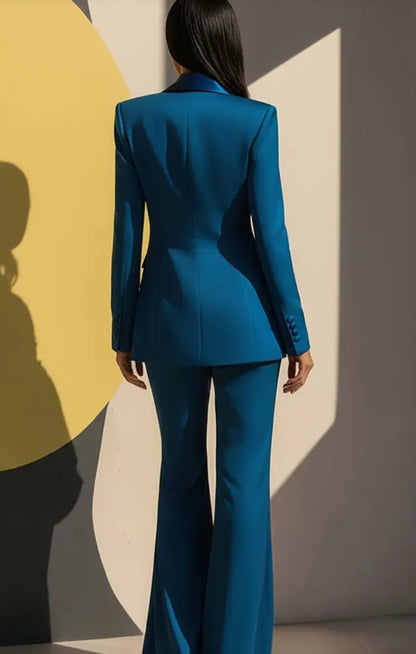 Vintage 2-Piece Double-Breasted Blazer & Flared Pants Suit
