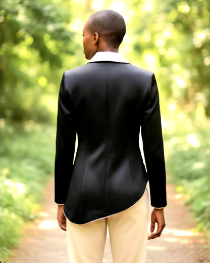 Elegant Asymmetrical Color-Block Lapel Blazer