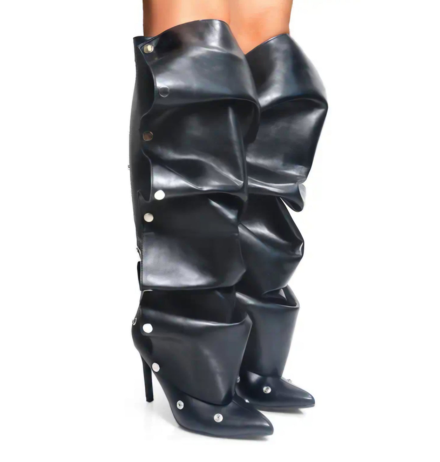 Knee-High Stiletto Heels Slouchy Shark Boots