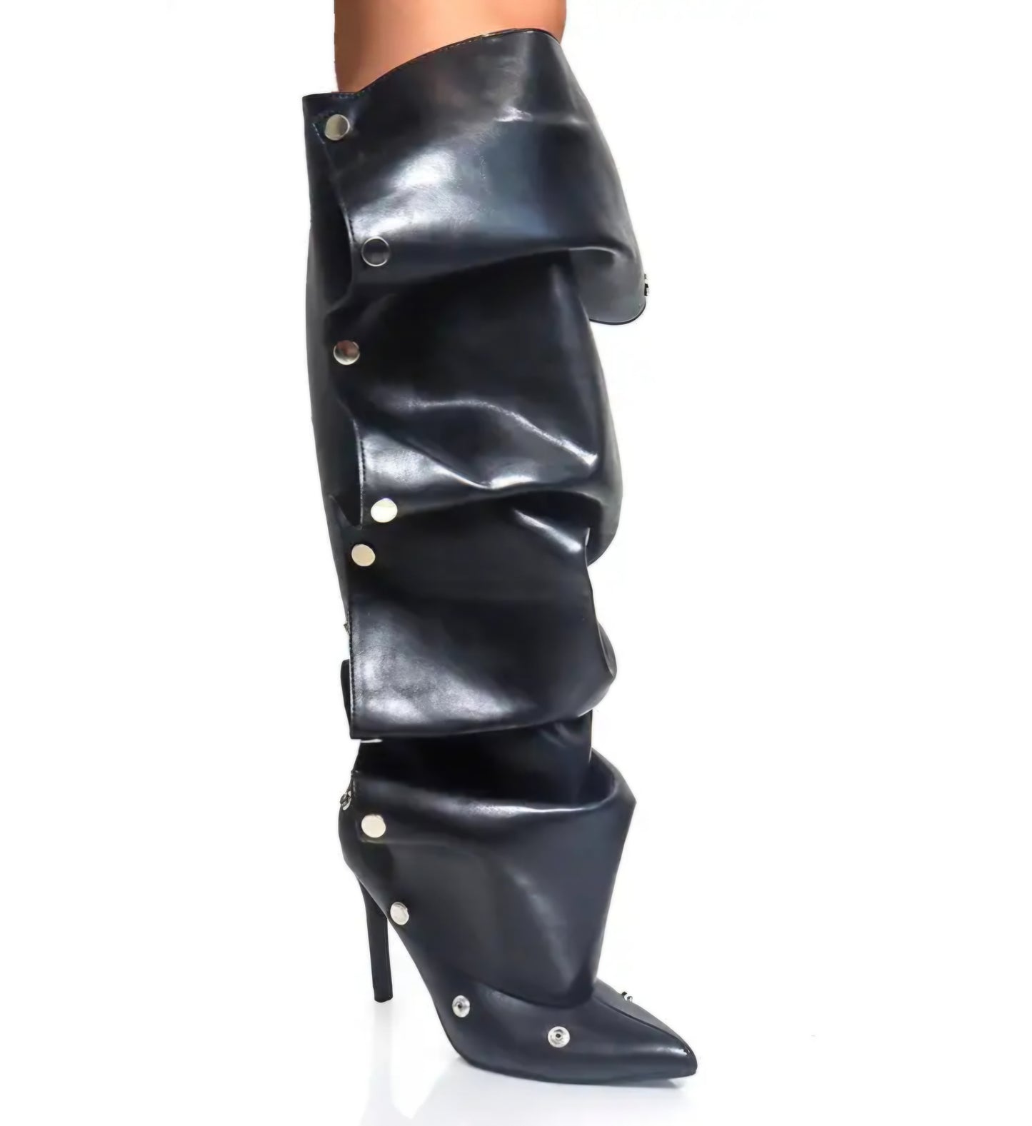 Knee-High Stiletto Heels Slouchy Shark Boots