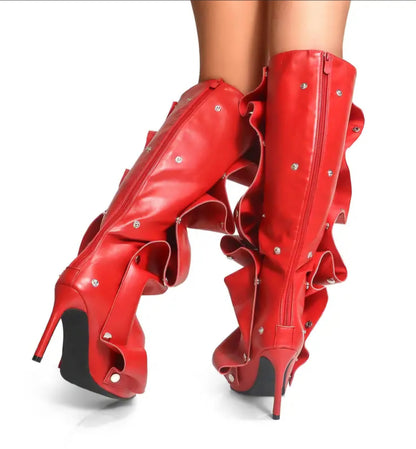 Knee-High Stiletto Heels Slouchy Shark Boots