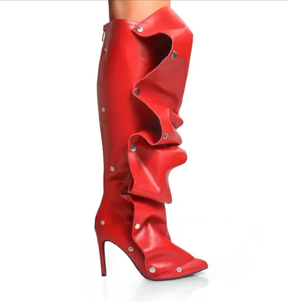 Knee-High Stiletto Heels Slouchy Shark Boots