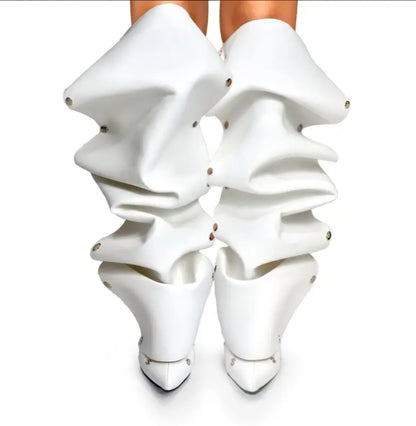Knee-High Stiletto Heels Slouchy Shark Boots