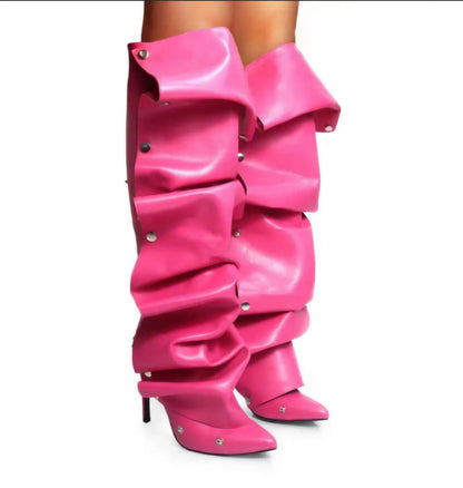Knee-High Stiletto Heels Slouchy Shark Boots