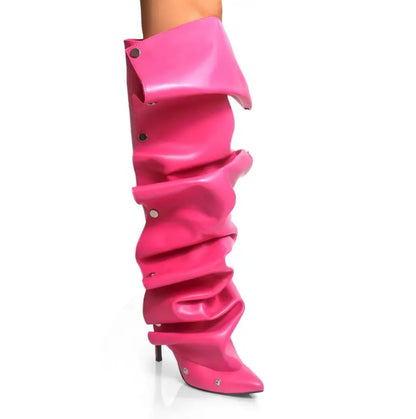 Knee-High Stiletto Heels Slouchy Shark Boots
