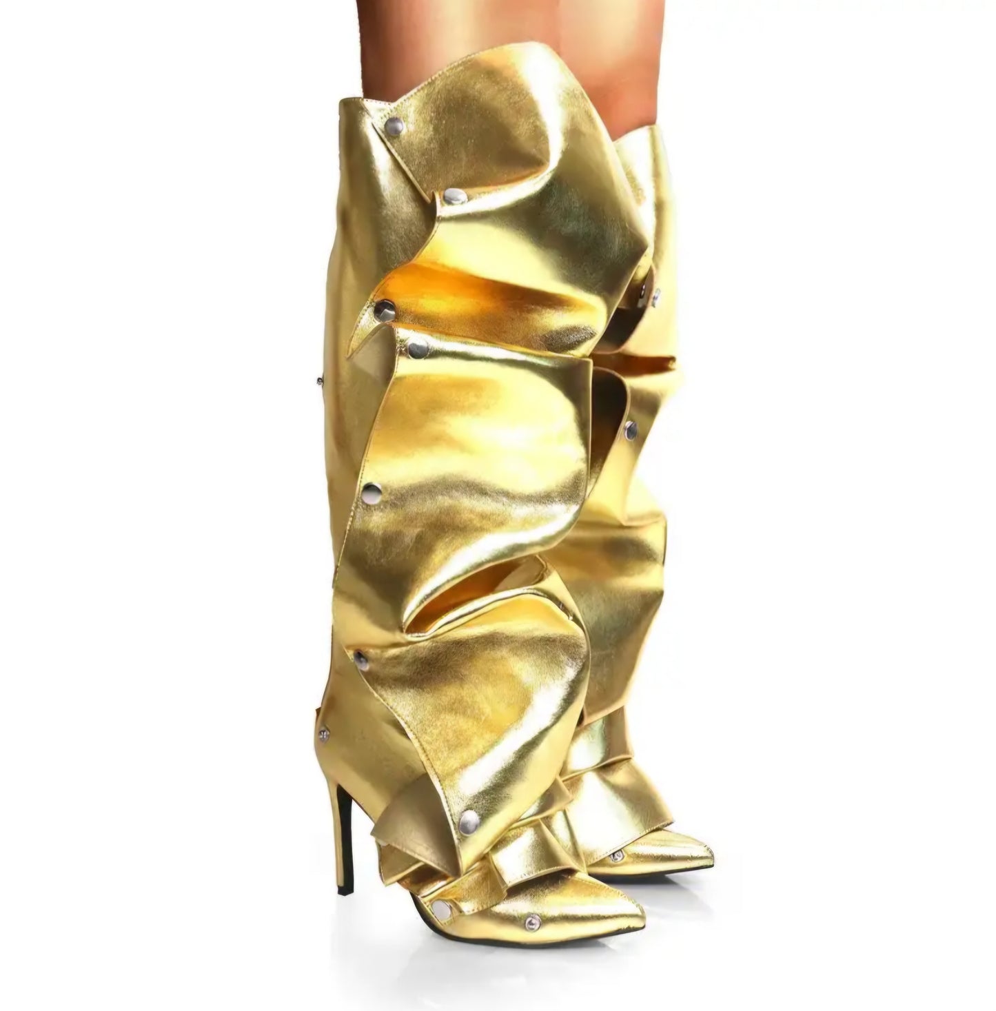Knee-High Stiletto Heels Slouchy Shark Boots