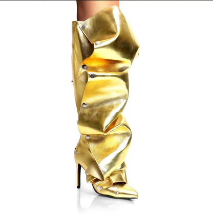 Knee-High Stiletto Heels Slouchy Shark Boots