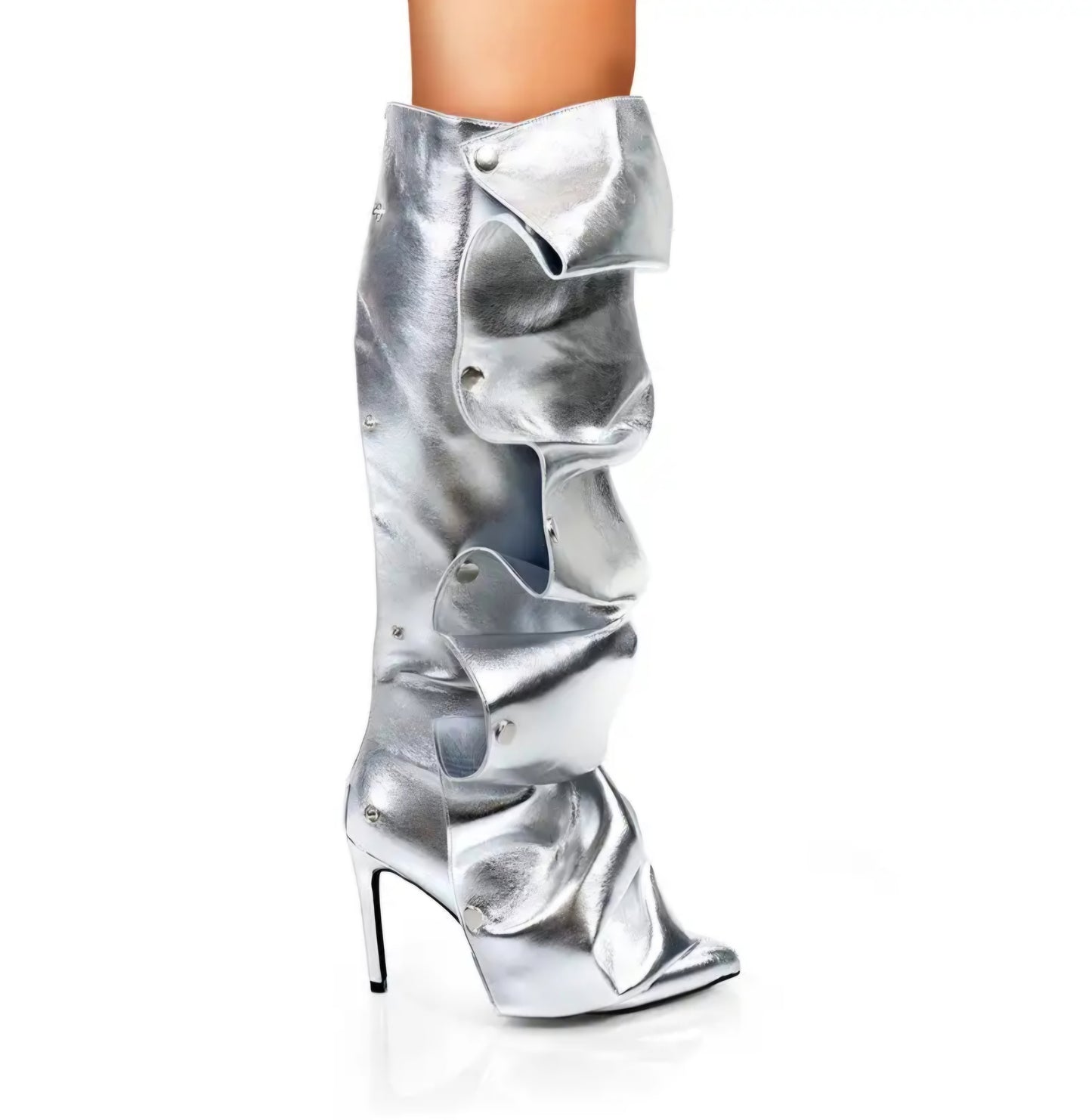 Knee-High Stiletto Heels Slouchy Shark Boots
