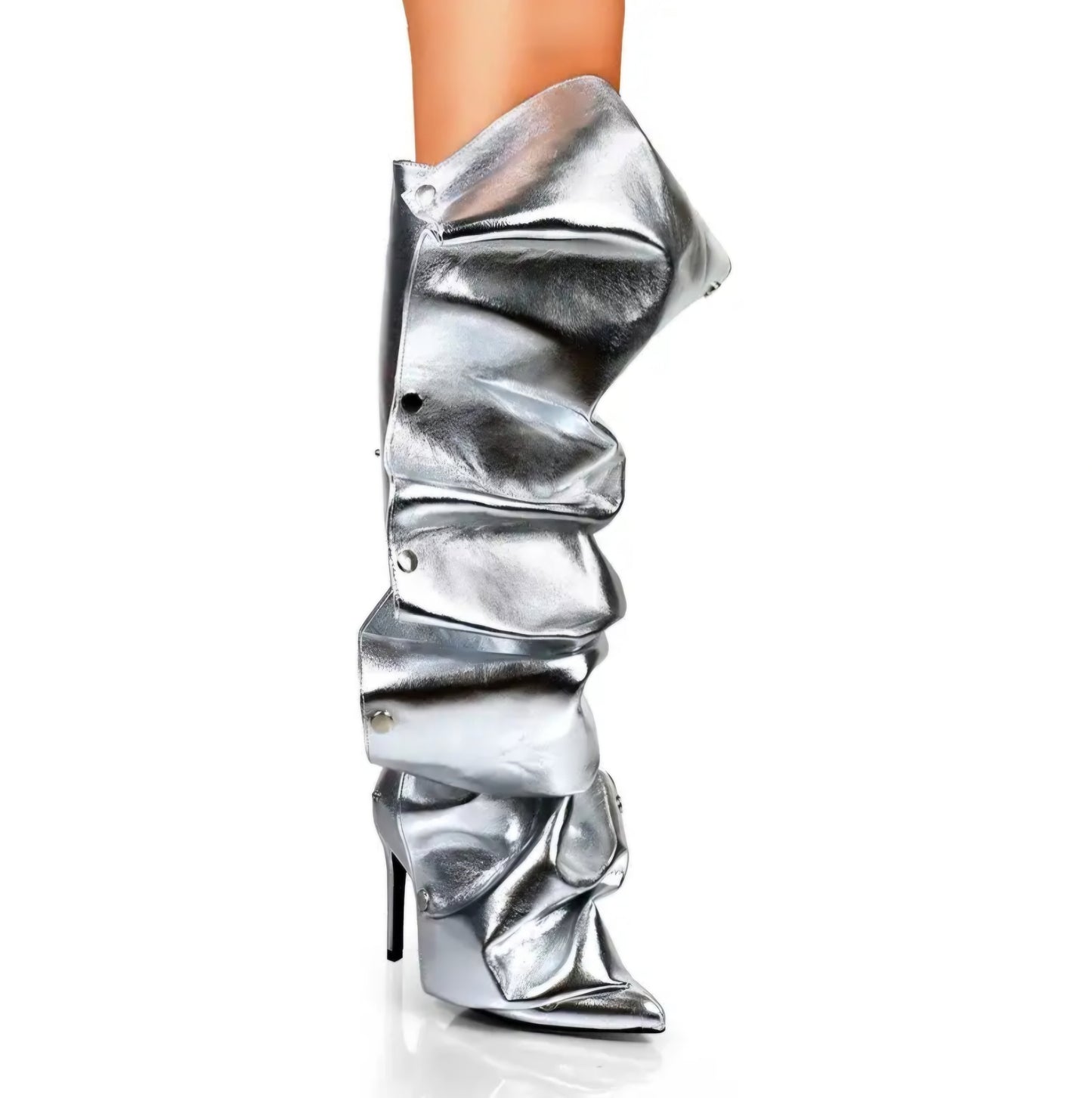 Knee-High Stiletto Heels Slouchy Shark Boots