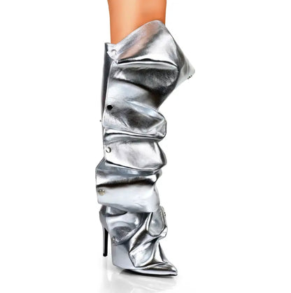 Knee-High Stiletto Heels Slouchy Shark Boots