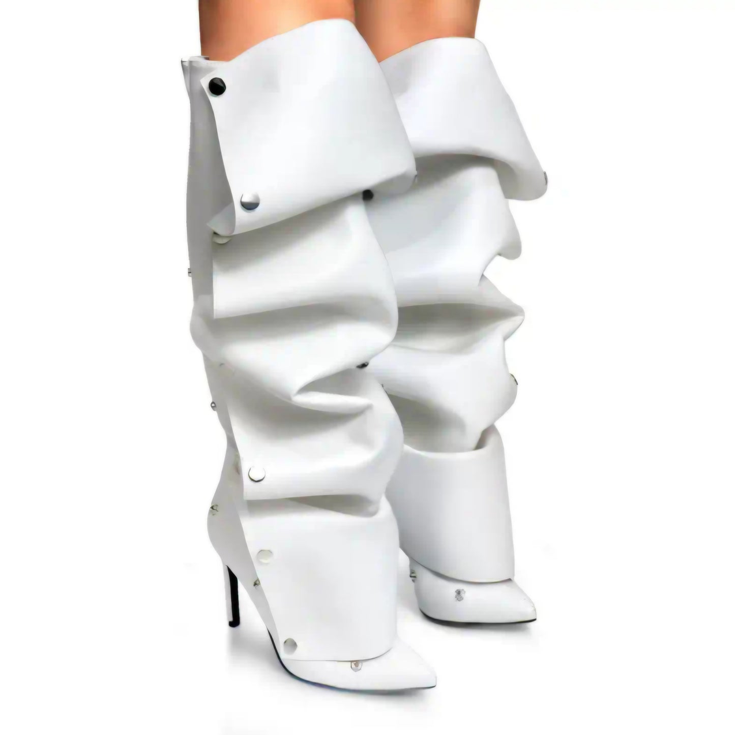 Knee-High Stiletto Heels Slouchy Shark Boots