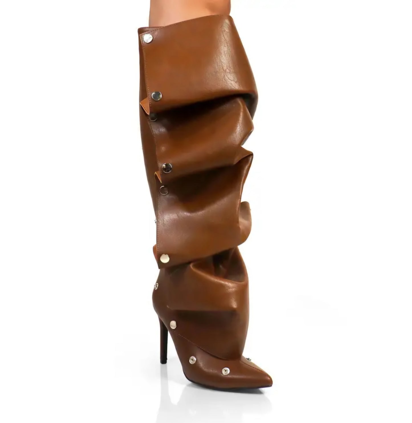 Knee-High Stiletto Heels Slouchy Shark Boots