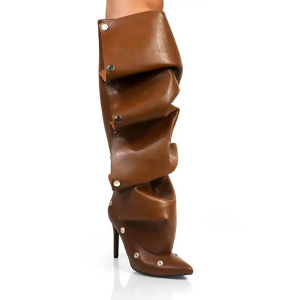Knee-High Stiletto Heels Slouchy Shark Boots