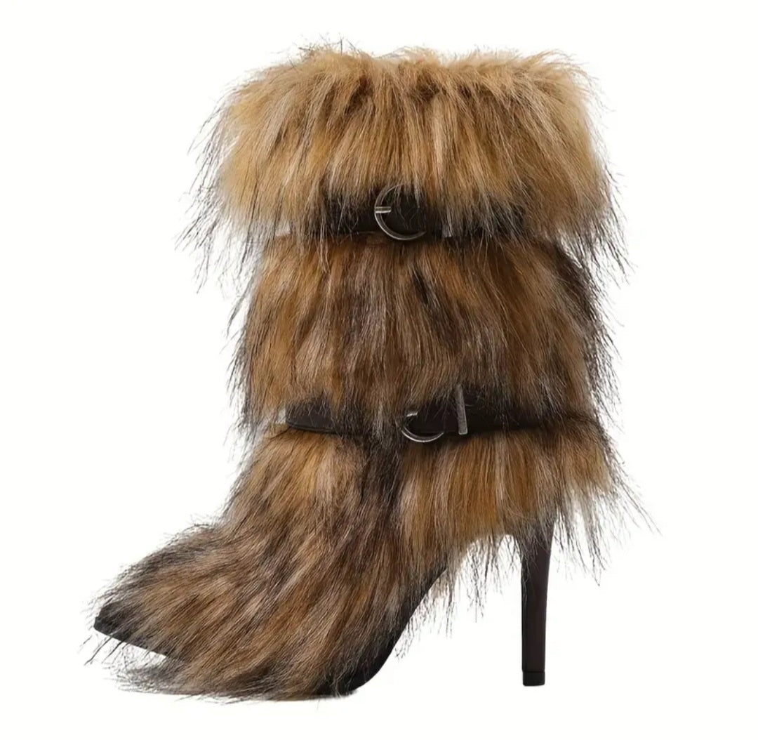 Punk Style Faux Fur Fluffy Ankle Boots