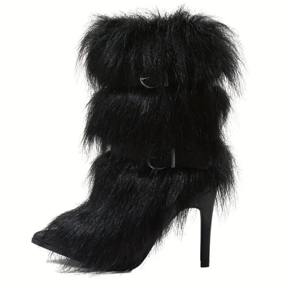Punk Style Faux Fur Fluffy Ankle Boots