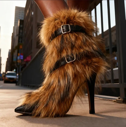 Punk Style Faux Fur Fluffy Ankle Boots