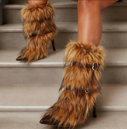 Punk Style Faux Fur Fluffy Ankle Boots
