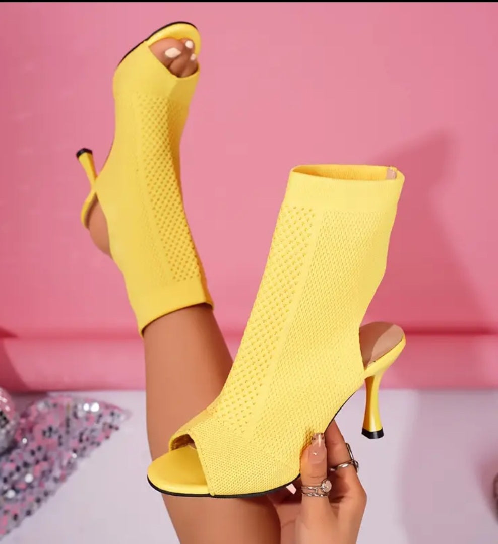 Elegant Knit Fish Mouth  Open-Toe Stiletto Heels