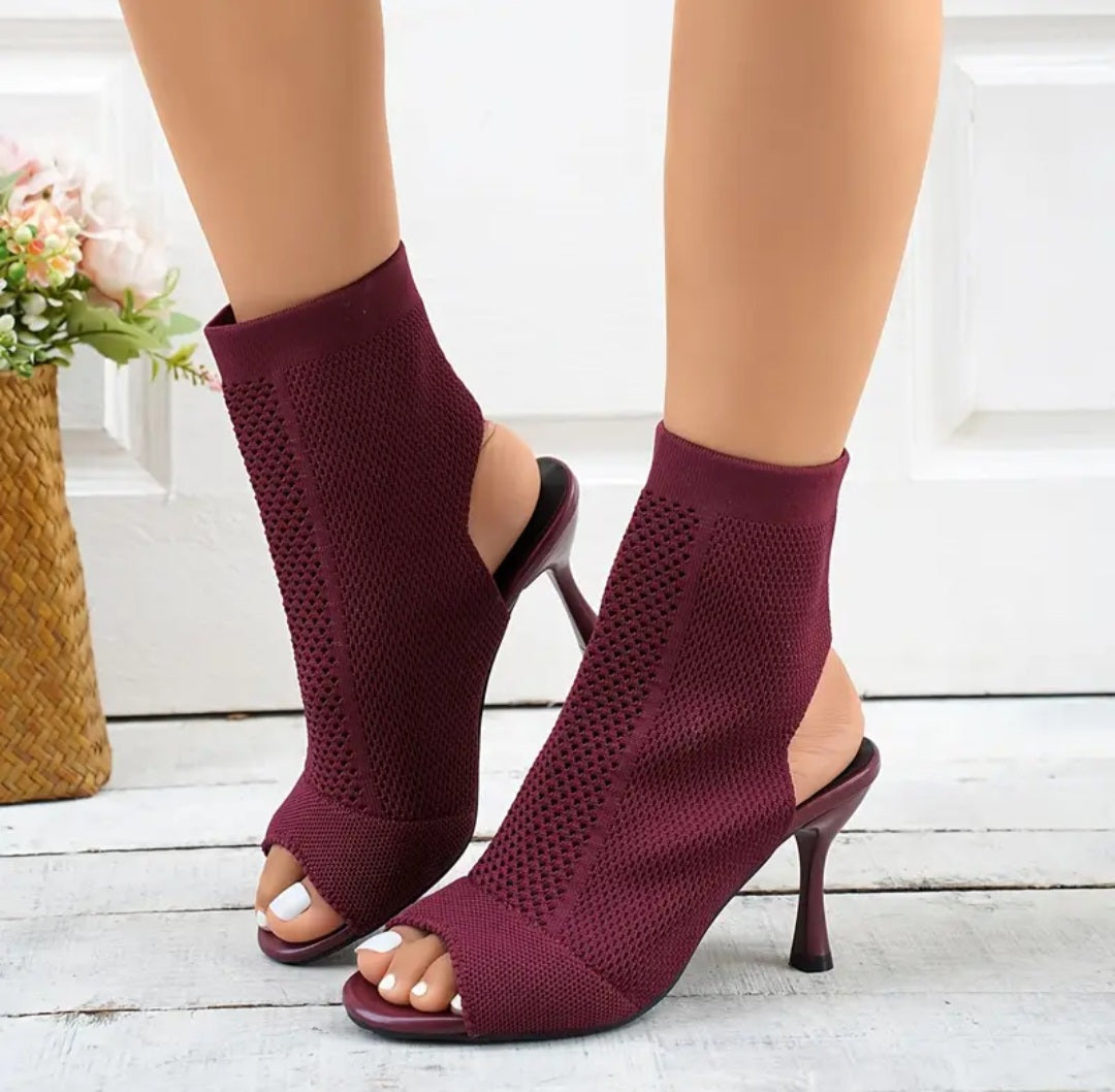 Elegant Knit Fish Mouth  Open-Toe Stiletto Heels