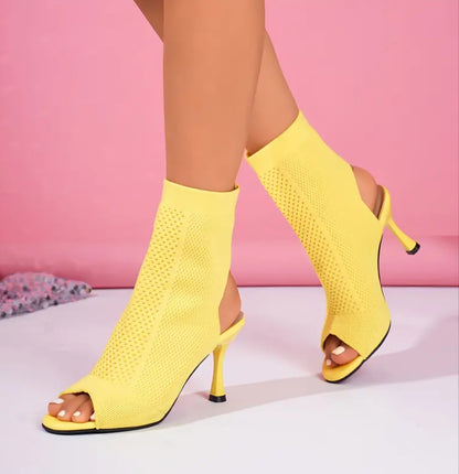 Elegant Knit Fish Mouth  Open-Toe Stiletto Heels