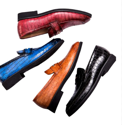 Oxfords Leather Crocodile-Embossed Loafers