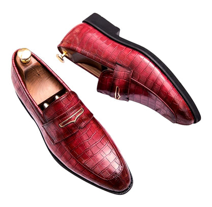 Oxfords Leather Crocodile-Embossed Loafers