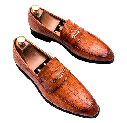Oxfords Leather Crocodile-Embossed Loafers