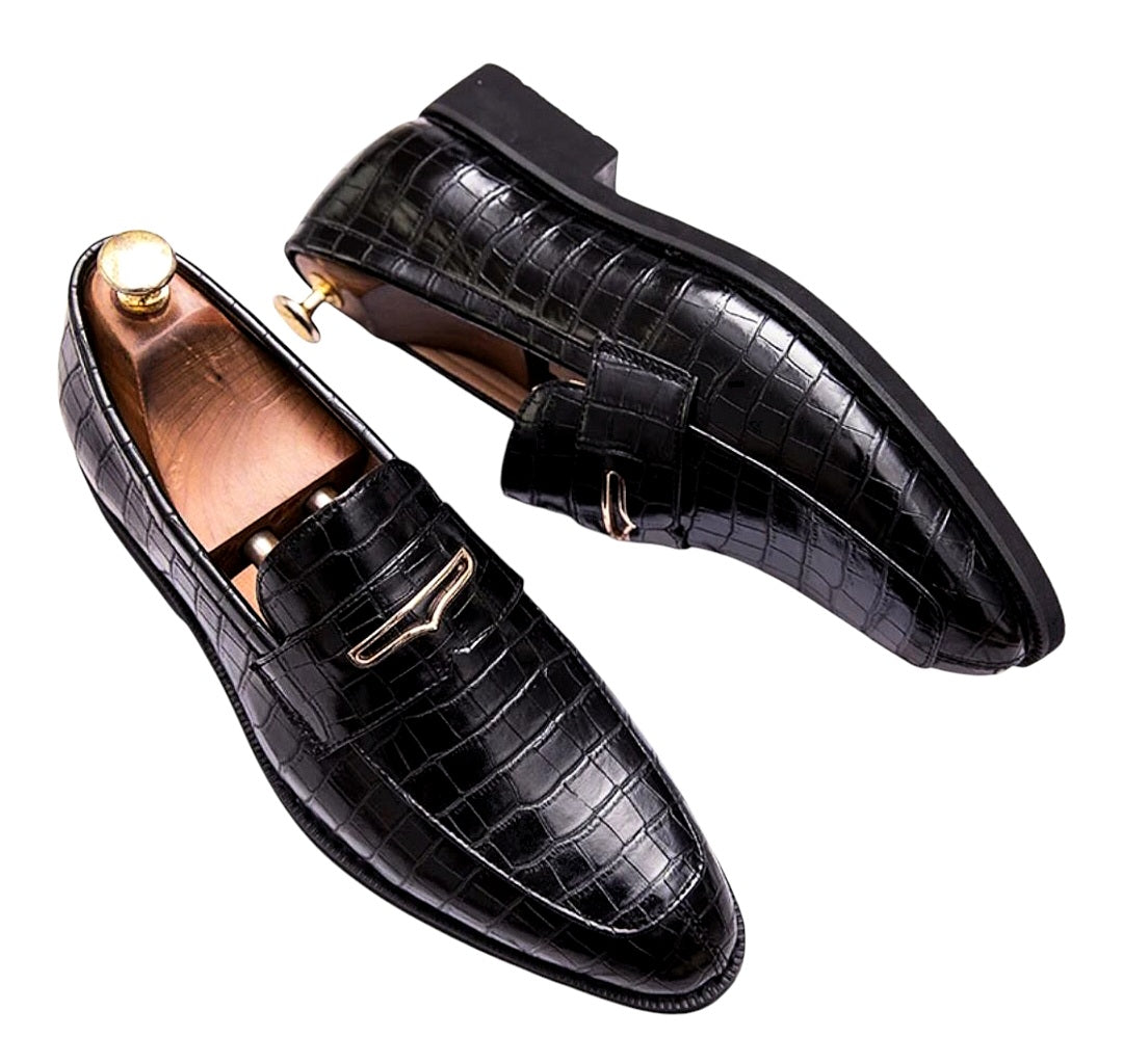 Oxfords Leather Crocodile-Embossed Loafers