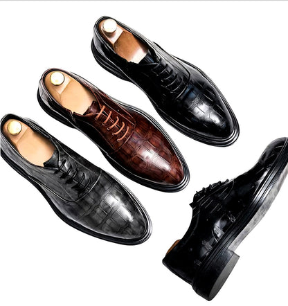 Oxfords Classic Lace-Up Leather Alligator Print Dressy Shoes